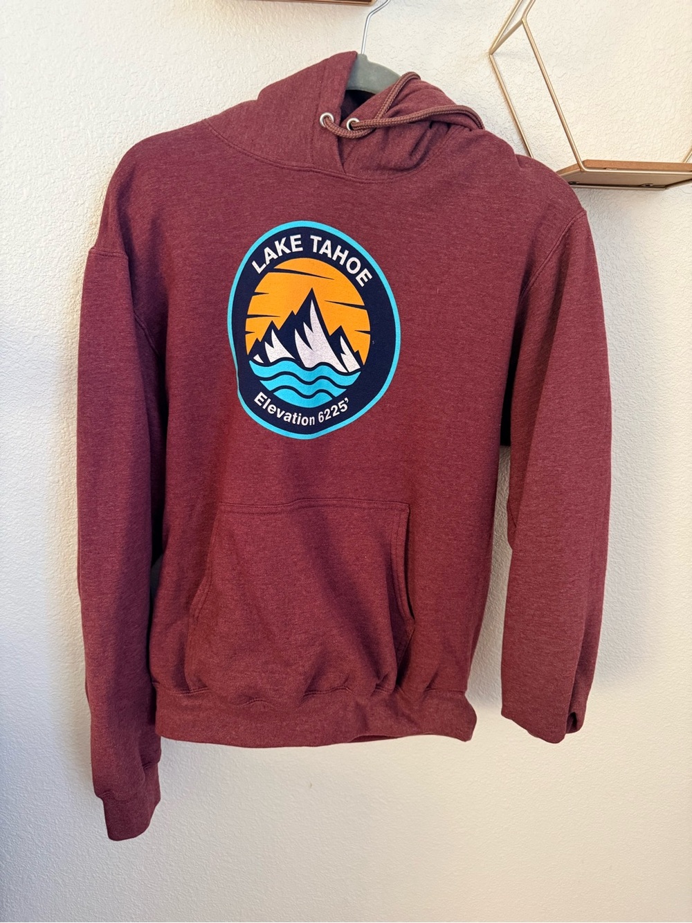 Lake Tahoe Maroon Hoodie with Mountain Graphic